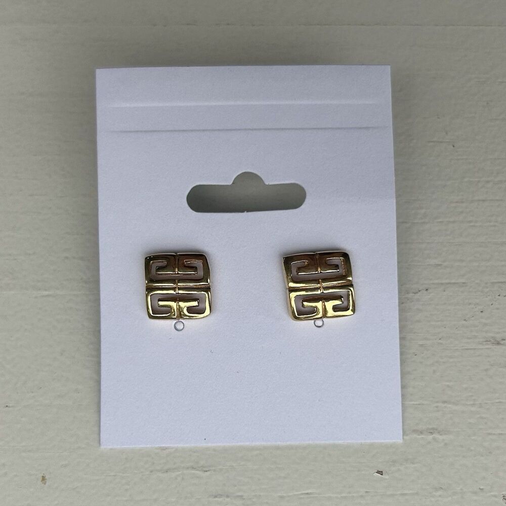 Vintage Givenchy 4G Gold Tone Logo Square Stud Earrings